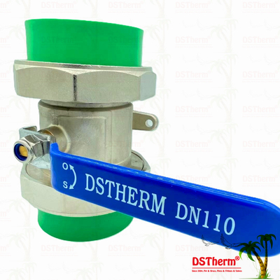 110 মিমি পিপিআর ডাবল ইউনিয়ন বল ভালভ পূর্ণ Bore PN25 জারা প্রতিরোধী