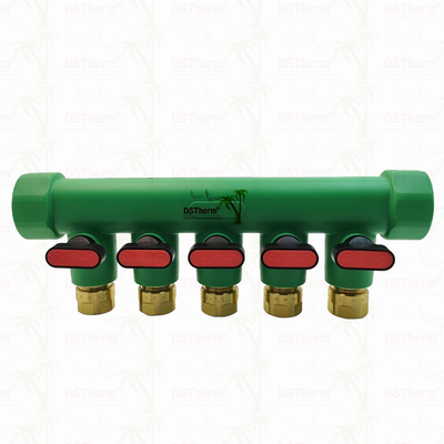 গরম পানি লাল 5 উপায় সঙ্গে PPR Manifolds বোল ভালভ কাস্টমাইজড লোগো এবং রঙ 25mm