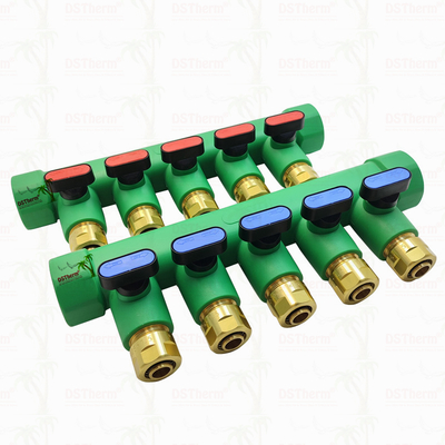গরম পানি লাল 5 উপায় সঙ্গে PPR Manifolds বোল ভালভ কাস্টমাইজড লোগো এবং রঙ 25mm