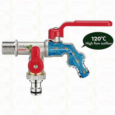 অনন্য নকশা উদ্ভাবনী আকৃতির ডাবল আউটলেট কল লাল অ্যালুমিনিয়াম হ্যান্ডেল 1/2 "* 3/4" * 3/4 "