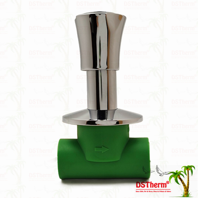 PN25 PPR স্টপ ভালভ 20-40 মিমি ক্রোম প্লেটেড, অ্যান্টি-স্লিপ হ্যান্ডেল সহ