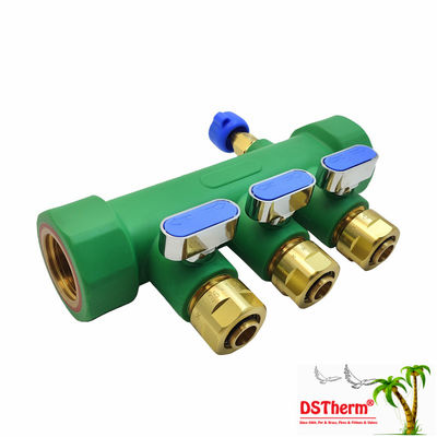 গরম এবং ঠান্ডা জল সঙ্গে পিপিআর Manifolds নীল 3 উপায় Manifolds কাস্টমাইজড লোগো এবং রঙ 25mm